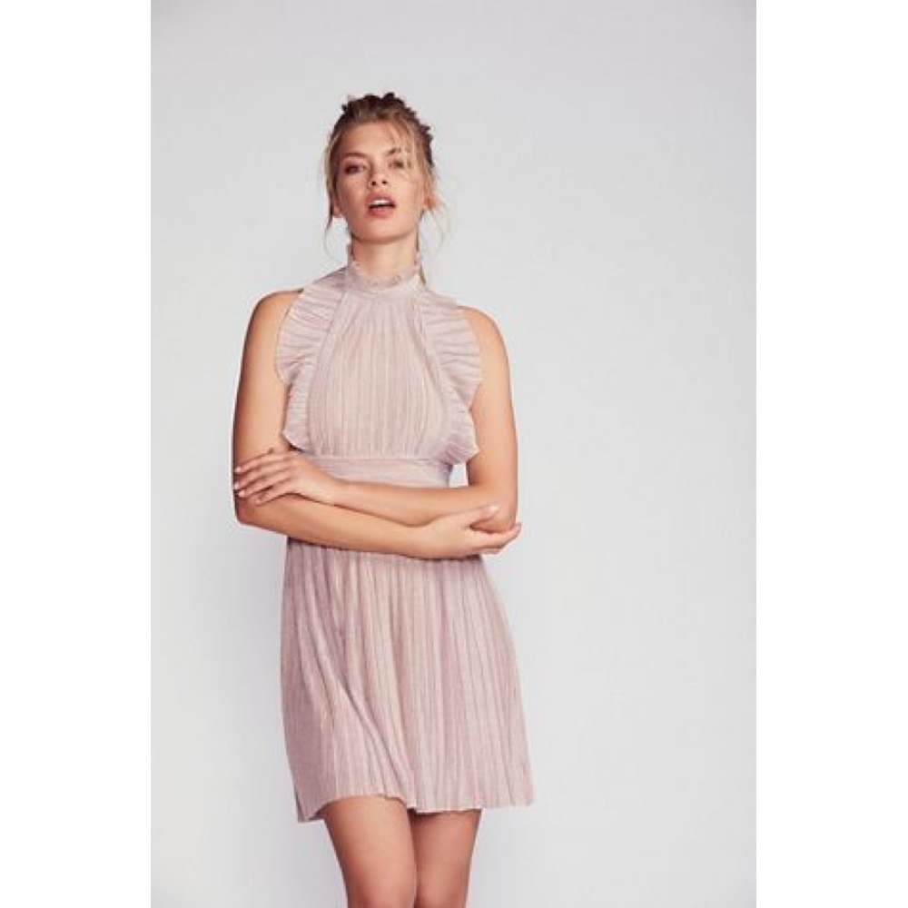 Free people pleated shine fit & flare mini dress